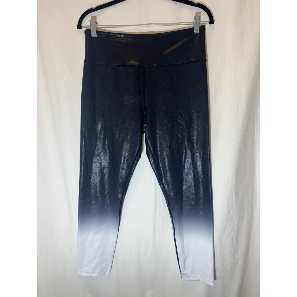 Zyia Active Leggings Womens Size 12 Black Metallic Ombré Workout Gear Q2‎